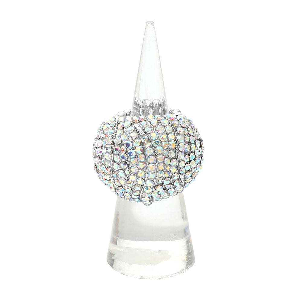 Silvia AB Silver Stretch Rhinestone Competition Ring