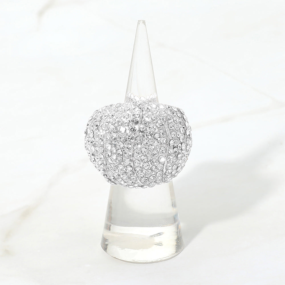 Silvia Silver Stretch Rhinestone Competition Ring