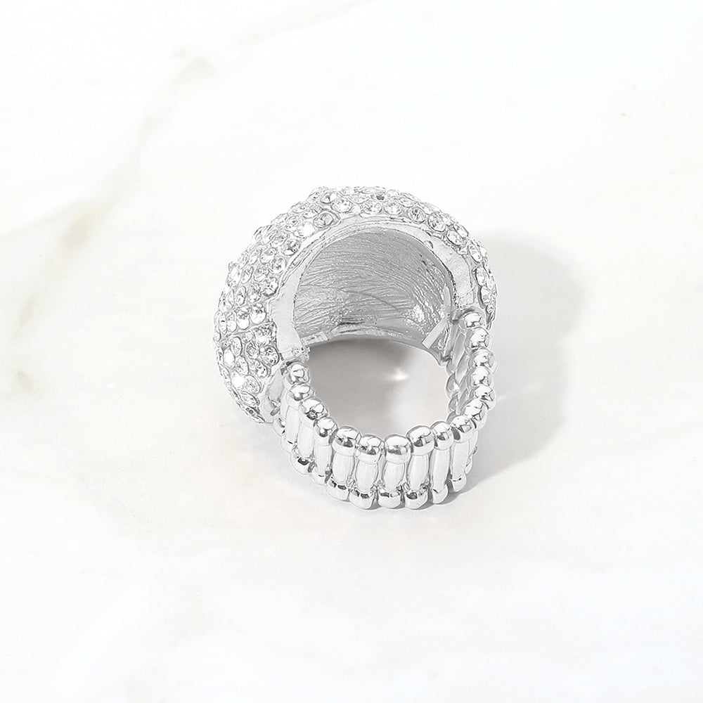 Silvia Silver Stretch Rhinestone Competition Ring