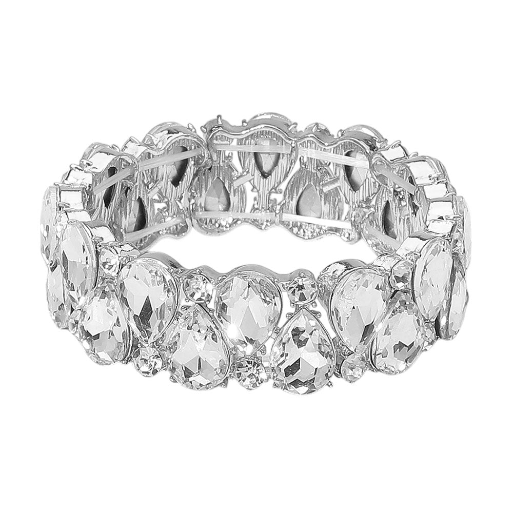 Sinai Silver Stretch Rhinestone Competition Bracelet