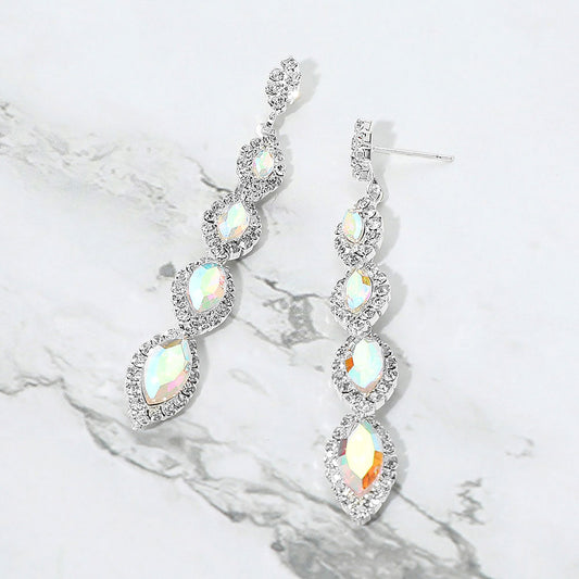 Sydney AB Silver Rhinestone Competition Earrings (Petite)