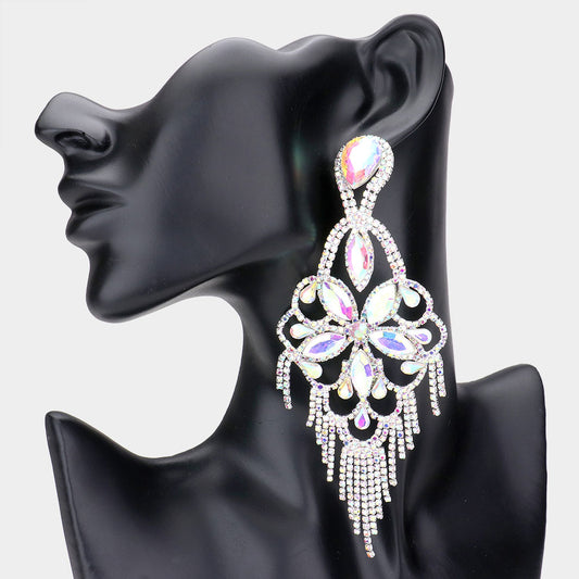 Terri AB Silver Rhinestone Competition Earrings