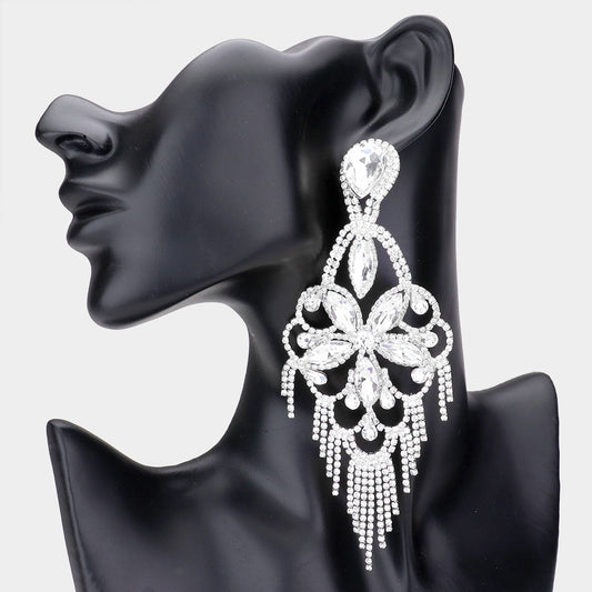 Terri Silver Rhinestone Competition Earrings
