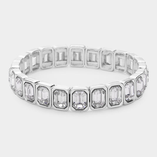 Tori Silver Stretch Rhinestone Competition Bracelet