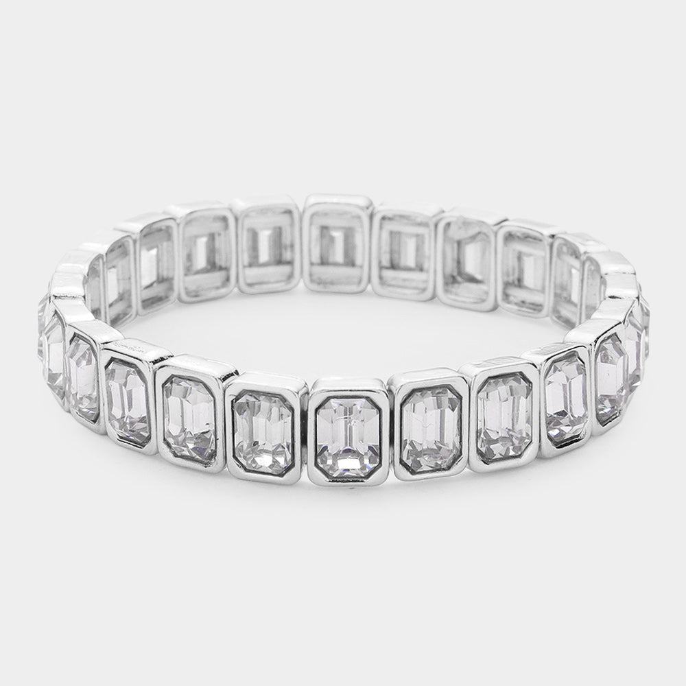 Tori Silver Stretch Rhinestone Competition Bracelet