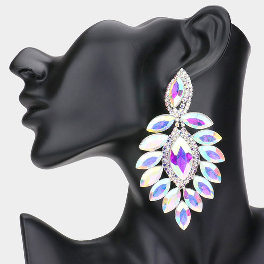Tricia AB Silver Rhinestone Competition Earrings