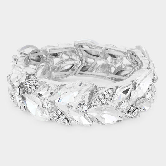 Kailani Silver Stretch Rhinestone Competition Bracelet