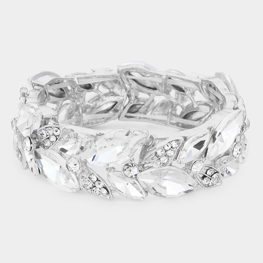 Kailani Silver Stretch Rhinestone Competition Bracelet
