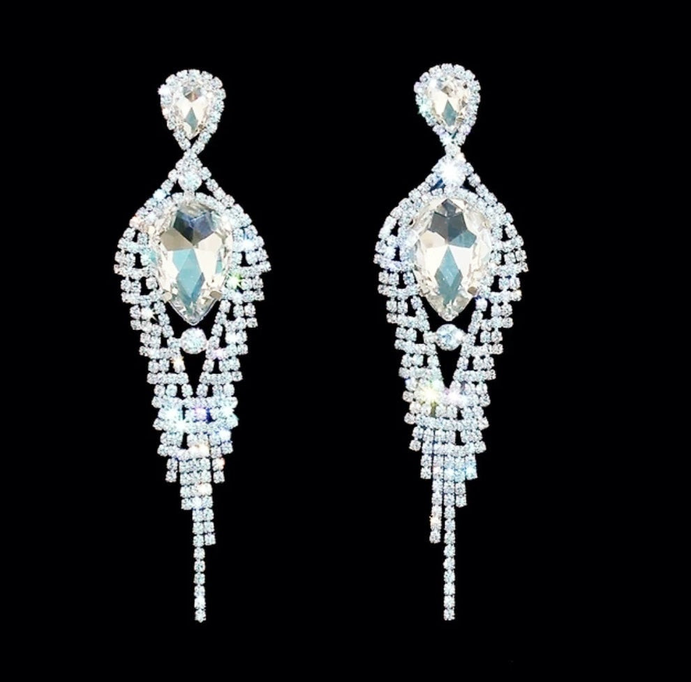 Wrenley Silver Rhinestone Competition Earrings - Restocked!