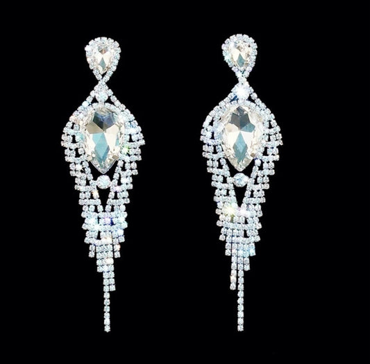 Wrenley Silver Rhinestone Competition Earrings - Restocked!
