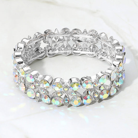 Nia AB Silver Stretch Rhinestone Competition Bracelet