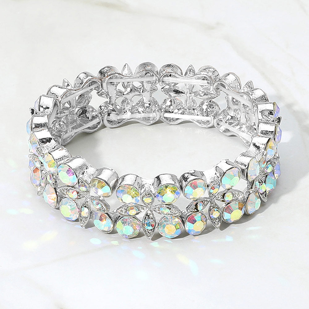 Nia AB Silver Stretch Rhinestone Competition Bracelet