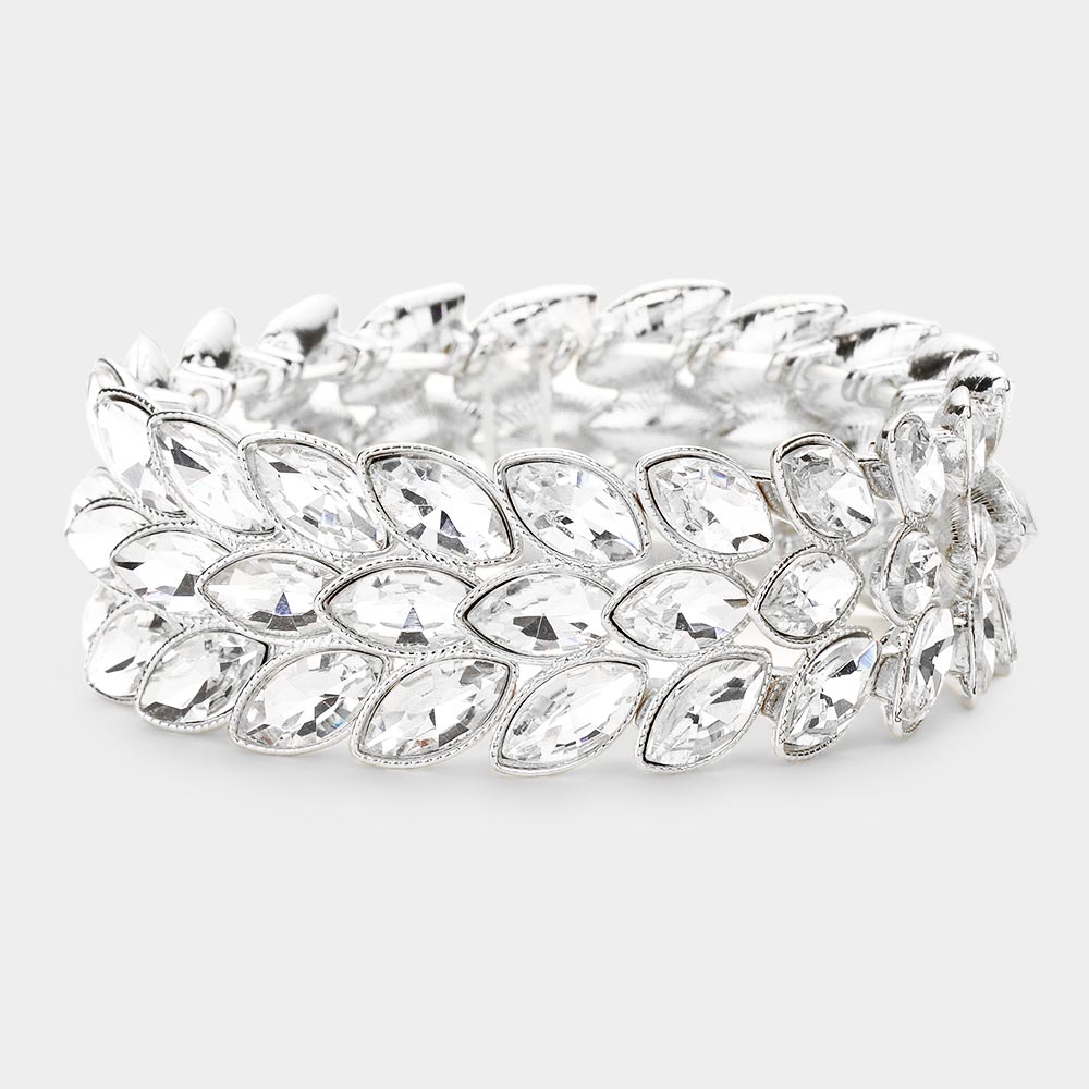 Vanessa Silver Stretch Rhinestone Competition Bracelet