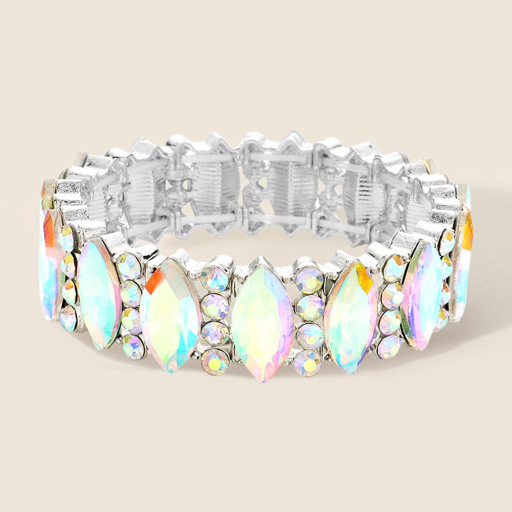 Elodie AB Silver Stretch Rhinestone Competition Bracelet