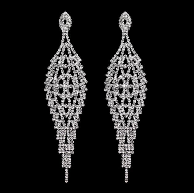 Amara Silver Rhinestone Competition Earrings