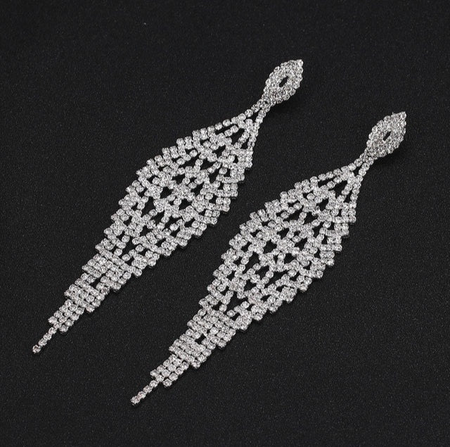 Amara Silver Rhinestone Competition Earrings