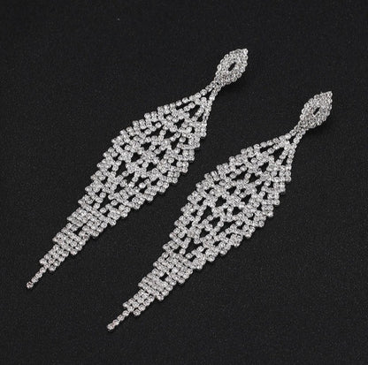 Amara Silver Rhinestone Competition Earrings