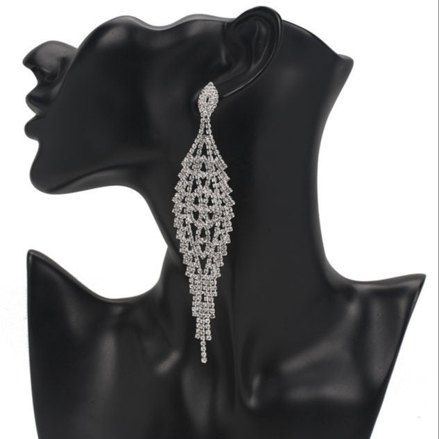 Amara Silver Rhinestone Competition Earrings