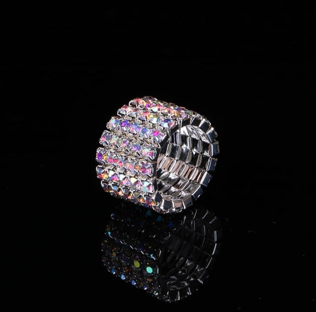 Jolie 5 Row AB Stretch Rhinestone Competition Ring