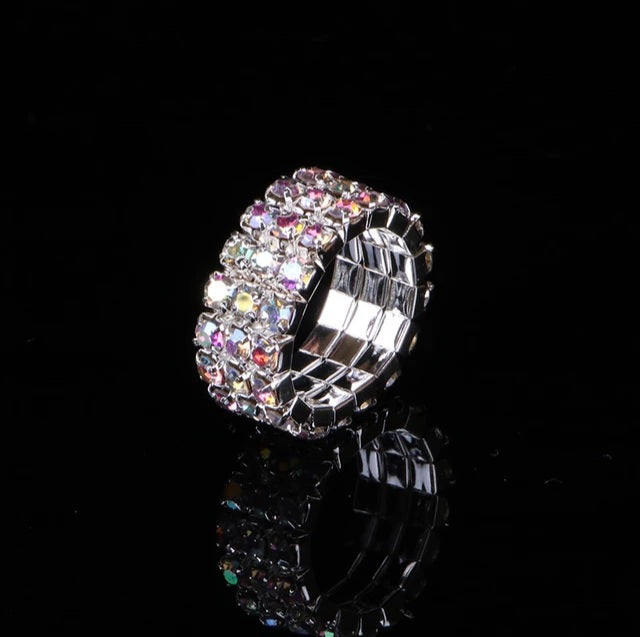 Jolie 3 Row AB Stretch Rhinestone Competition Ring - Restocked!