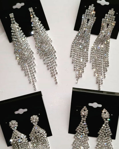 Aaliyah Silver Rhinestone Competition Earrings - Restocked!