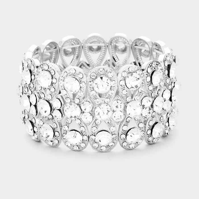 Presley Silver Stretch Rhinestone Competition Bracelet