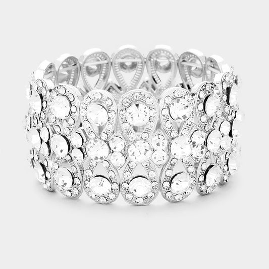 Presley Silver Stretch Rhinestone Competition Bracelet