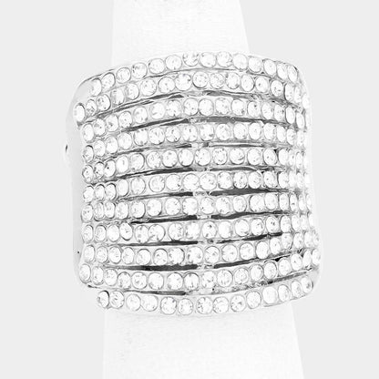 Raelyn Silver Stretch Rhinestone Competition Ring - Restocked!