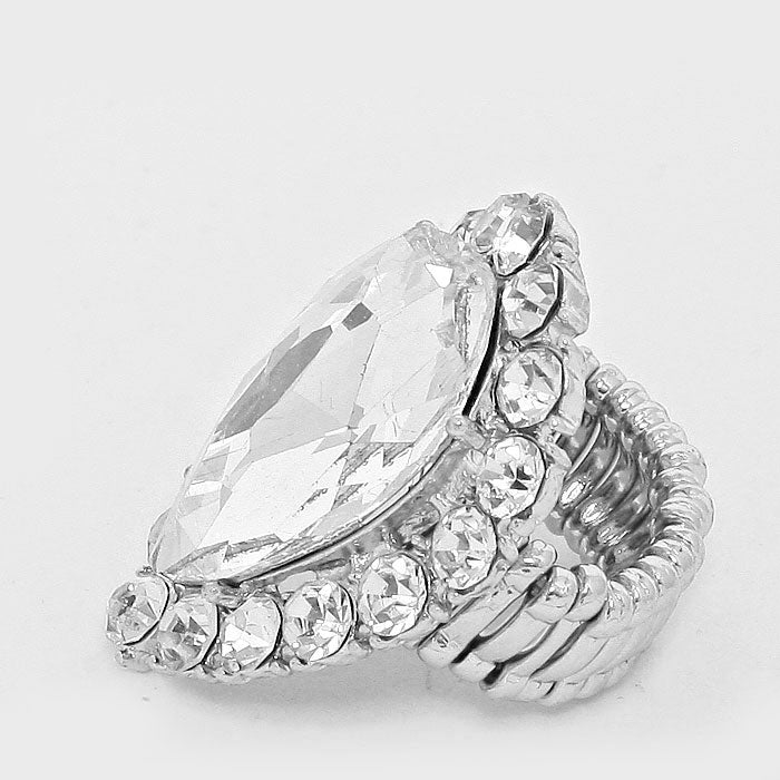 Quinn Silver Stretch Rhinestone Competition Ring - Restocked!