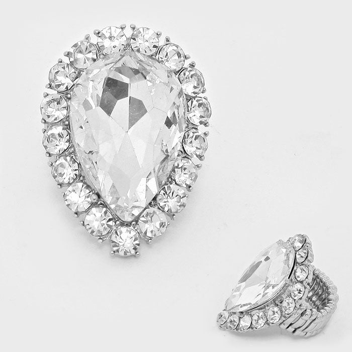 Quinn Silver Stretch Rhinestone Competition Ring - Restocked!