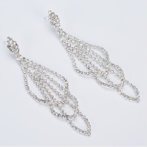 Jess Silver Rhinestone Competition Earrings