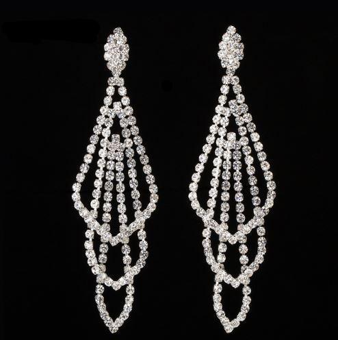 Jess Silver Rhinestone Competition Earrings