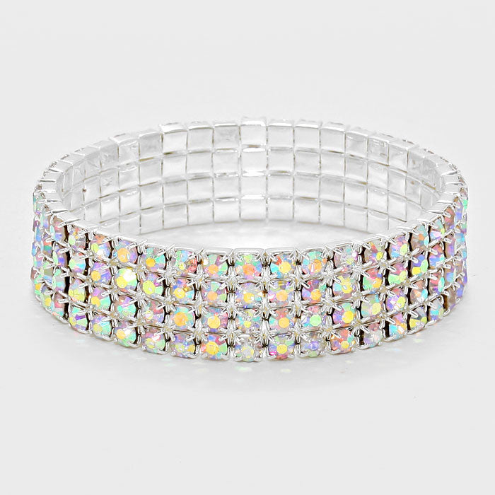 Raine 4 Row AB Stretch Rhinestone Competition Bracelet - Restocked!