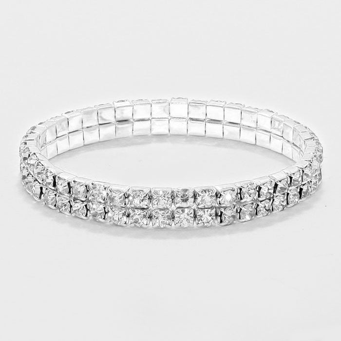 Raine 2 Row Silver Stretch Rhinestone Competition Bracelet
