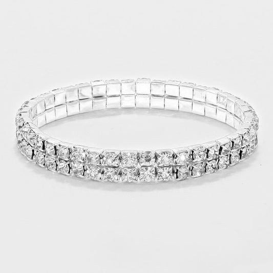 Raine 2 Row Silver Stretch Rhinestone Competition Bracelet