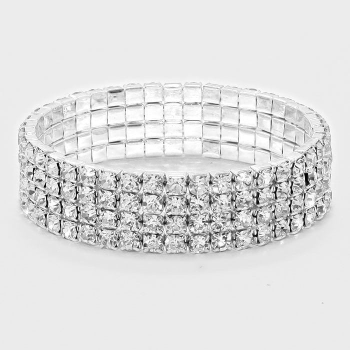 Raine 4 Row Silver Stretch Rhinestone Competition Bracelet