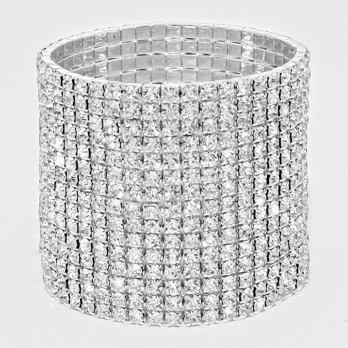 Raine 15 Row Silver Stretch Rhinestone Competition Bracelet - Restocked!
