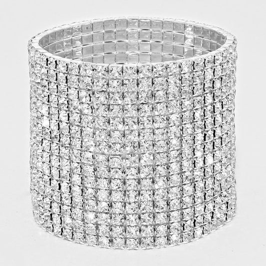 Raine 15 Row Silver Stretch Rhinestone Competition Bracelet - Restocked!