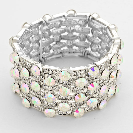 Saira AB Silver Stretch Rhinestone Competition Bracelet