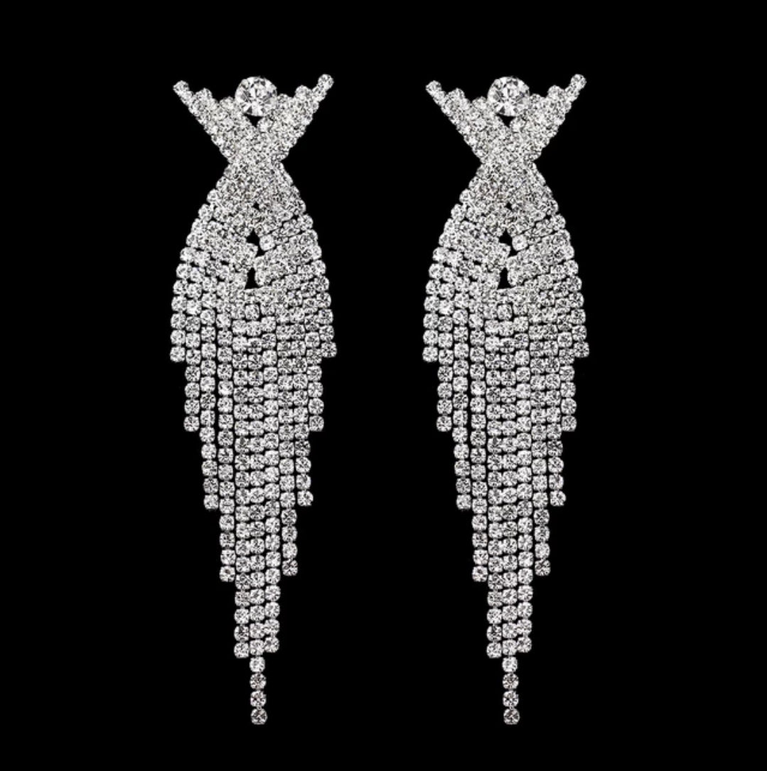 Harper Silver Rhinestone Competition Earrings - Restocked!