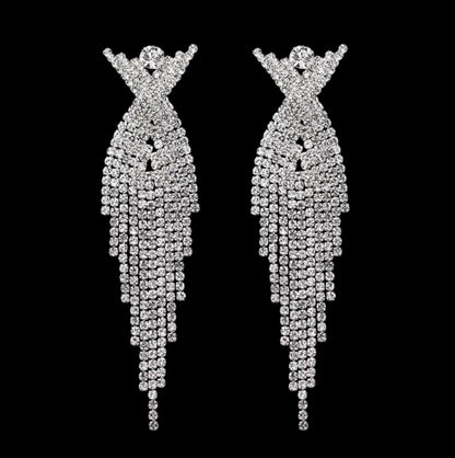 Harper Silver Rhinestone Competition Earrings - Restocked!