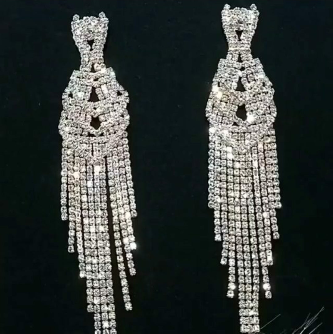 Viola Long Silver Rhinestone Competition Earrings - Restocked!