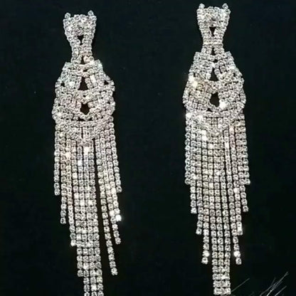 Viola Long Silver Rhinestone Competition Earrings - Restocked!