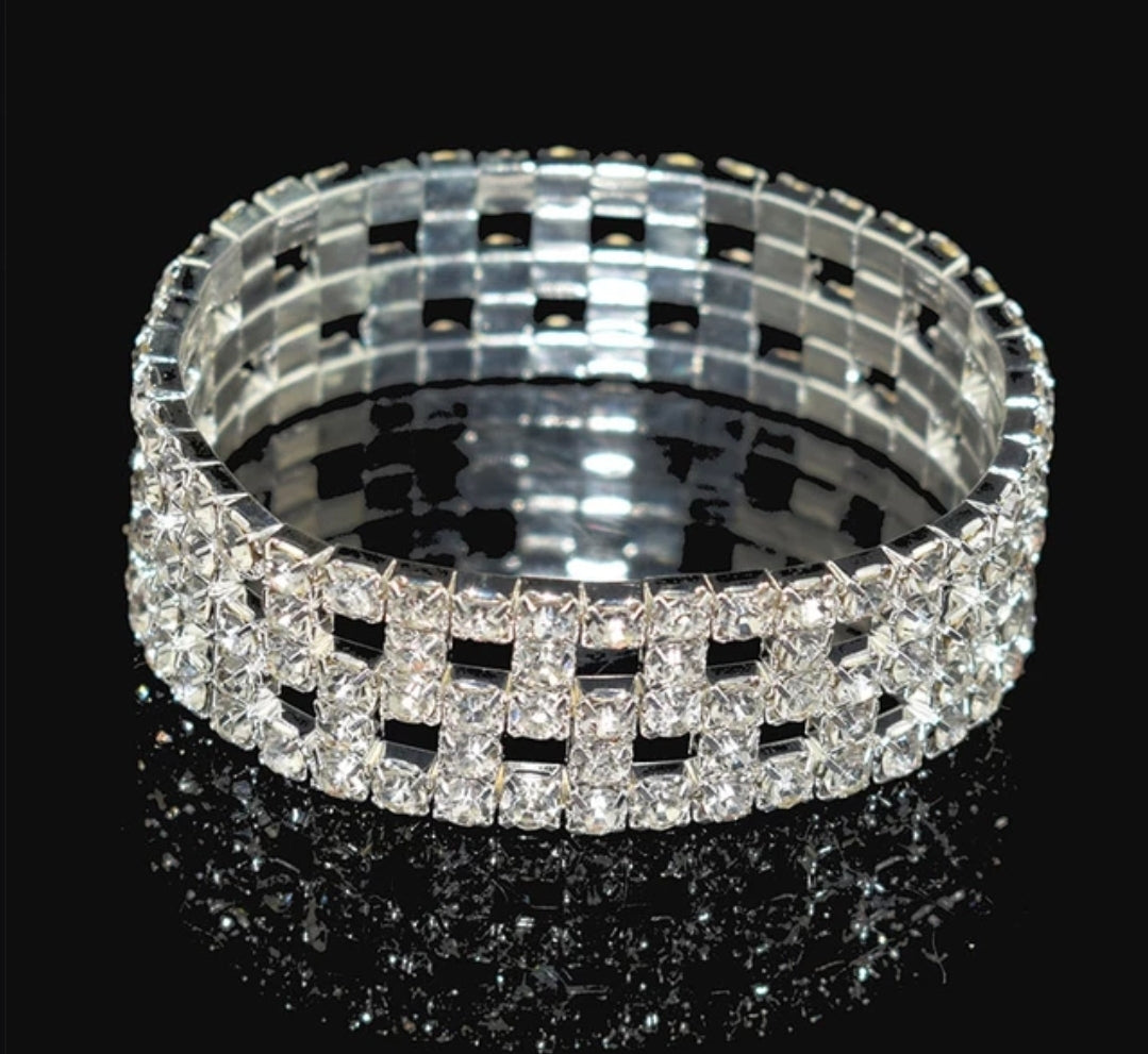 Elise Row Silver Stretch Rhinestone Competition Bracelet (Medium) - Restocked!