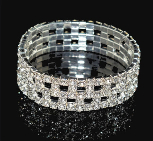 Elise Row Silver Stretch Rhinestone Competition Bracelet (Medium) - Restocked!