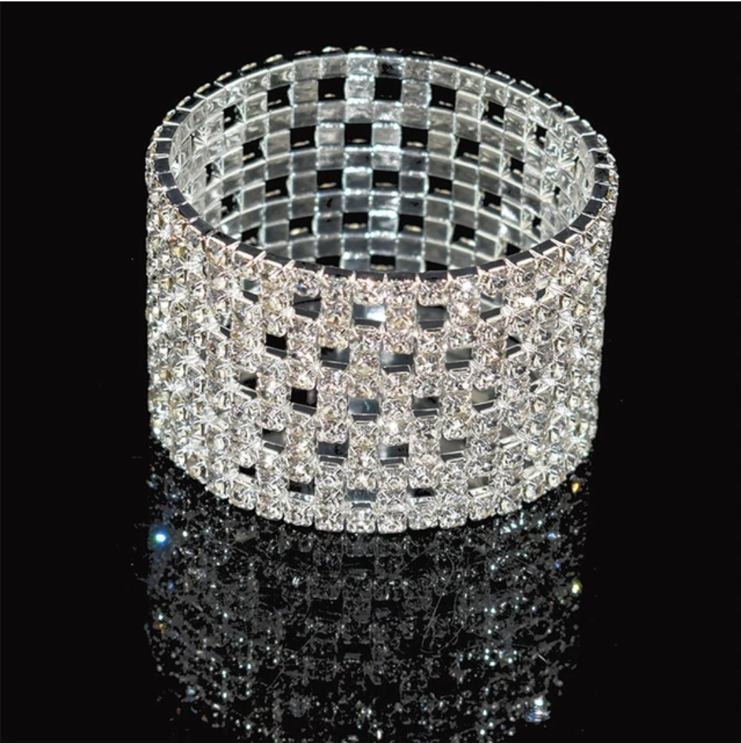 Elise Row Silver Stretch Rhinestone Competition Bracelet (Thick) - Restocked!