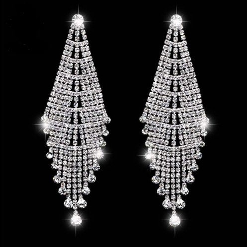 Amina Silver Rhinestone Competition Earrings