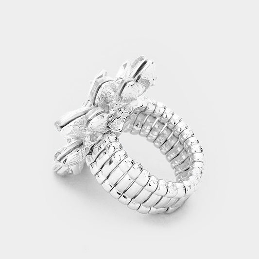 Alaia Silver Stretch Rhinestone Competition Ring