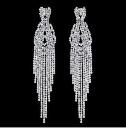 Viola Long Silver Rhinestone Competition Earrings - Restocked!