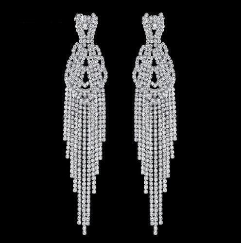 Viola Long Silver Rhinestone Competition Earrings - Restocked!
